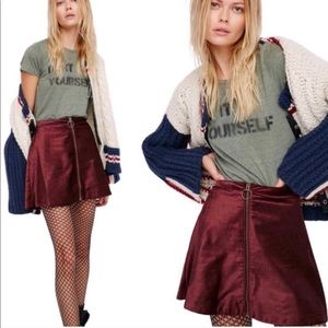 Free people zip up velvet maroon a frame high waste mini skirt size 8